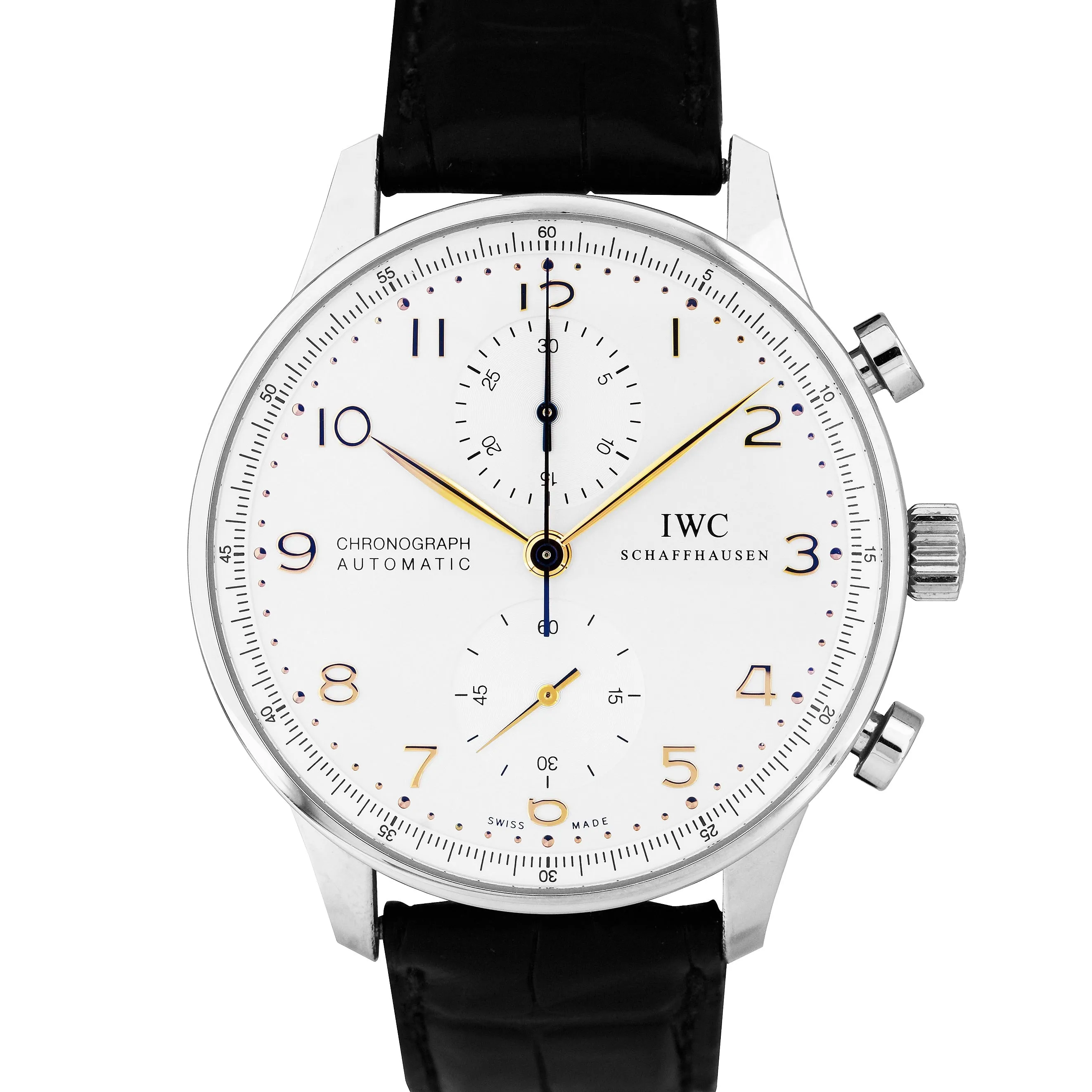 IWC Portuguese Chronograph Steel Blue Rose Gold 41mm Watch 3714 3714-45 IW371445