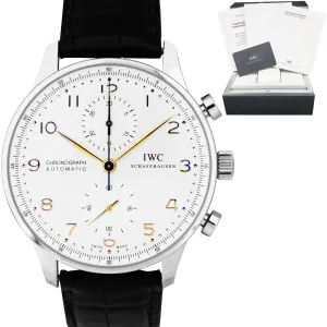 IWC Portuguese Chronograph Steel Blue Rose Gold 41mm Watch 3714 3714-45 IW371445