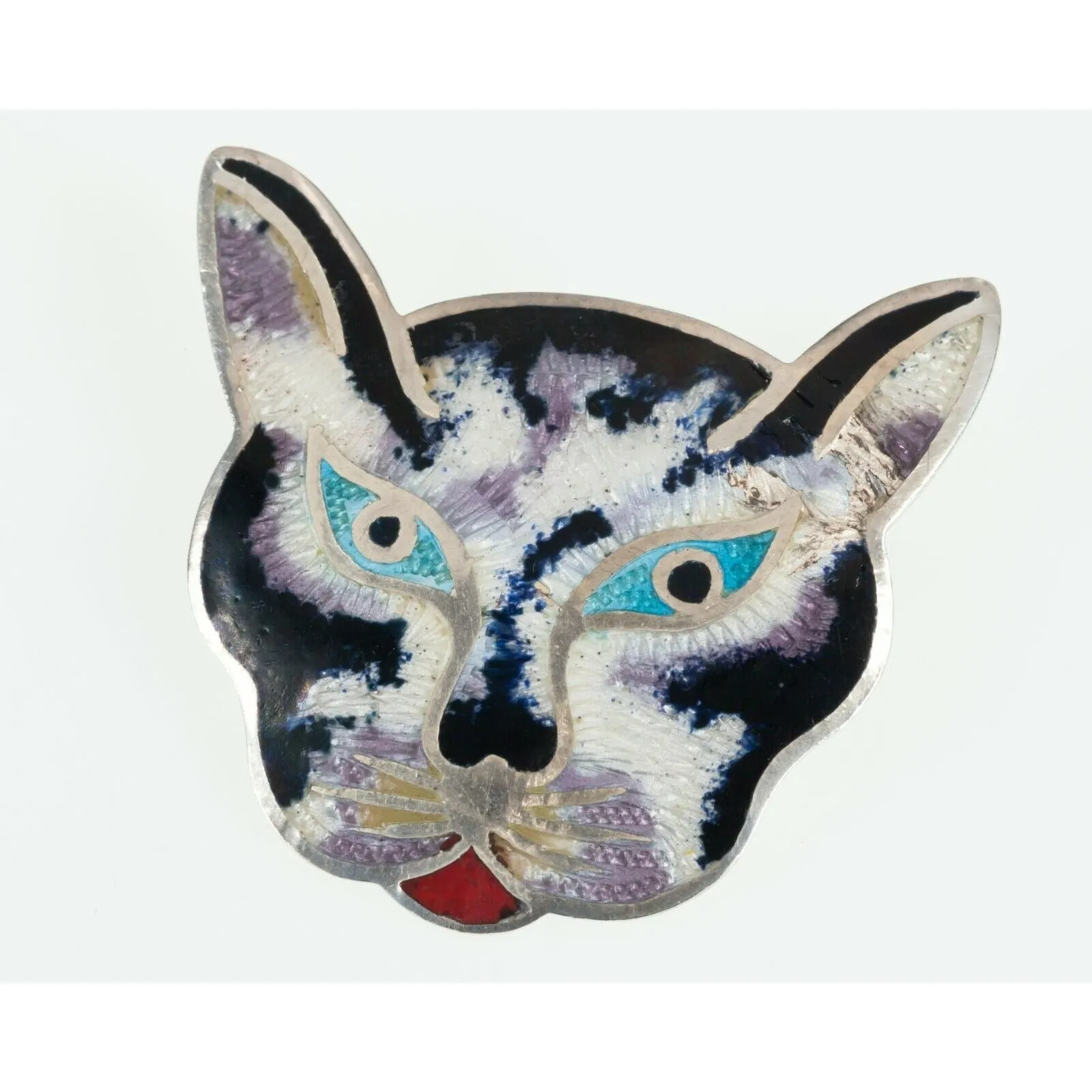 Jeronimo Fuentes Sterling Silver & Enamel Cat Pin Brooch Made In Mexico