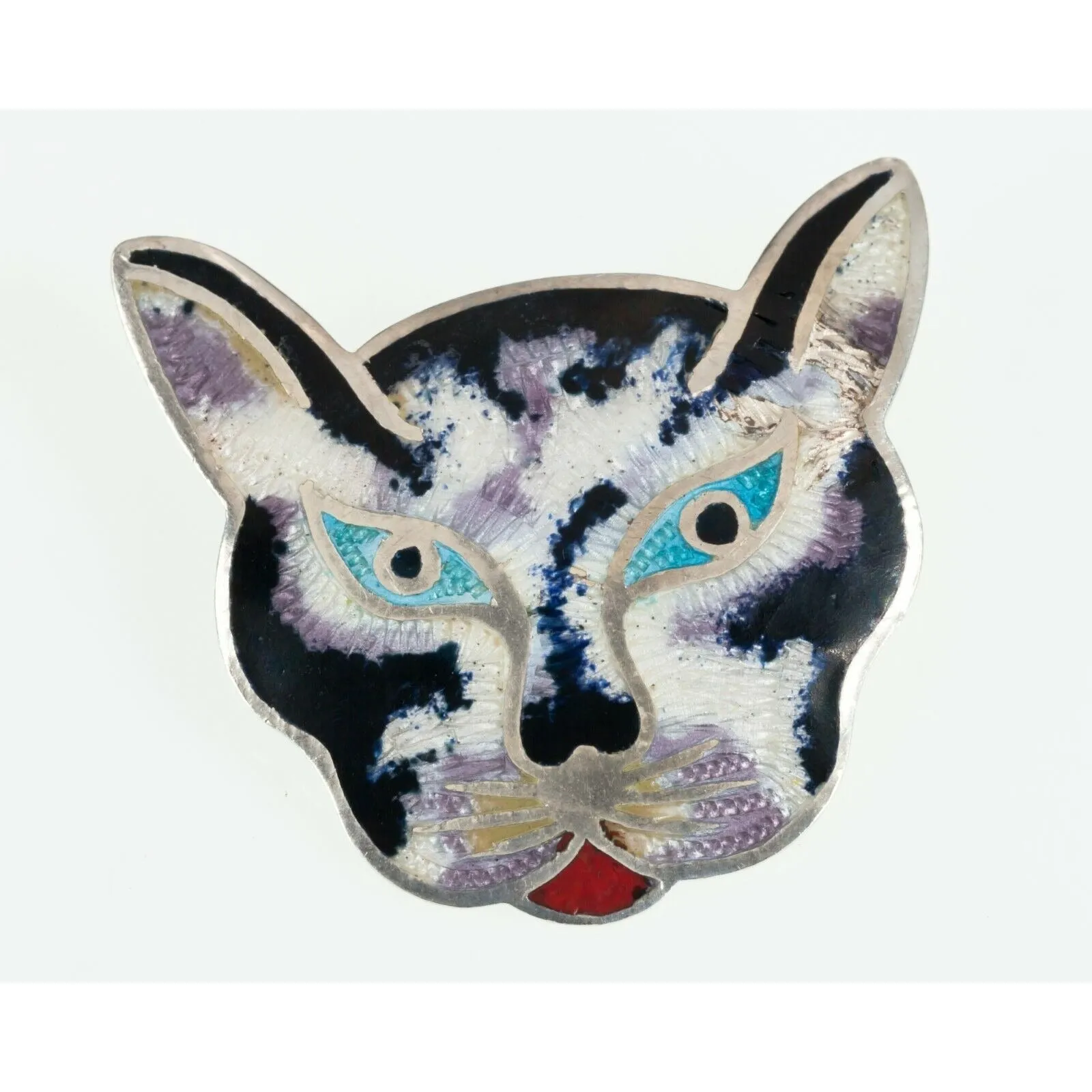 Jeronimo Fuentes Sterling Silver & Enamel Cat Pin Brooch Made In Mexico