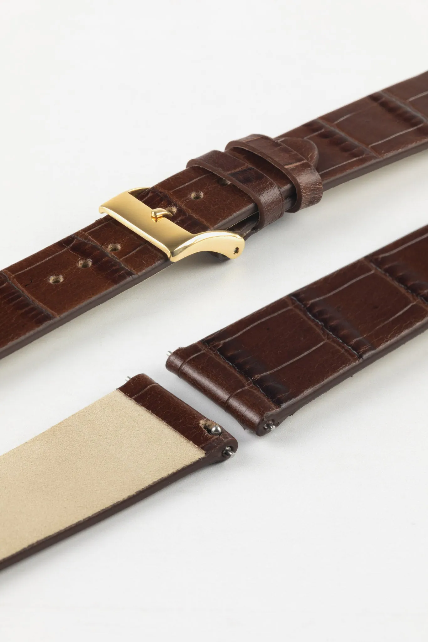 JPM Italian Alligator-Embossed Calfskin Leather Watch Strap in DARK BROWN