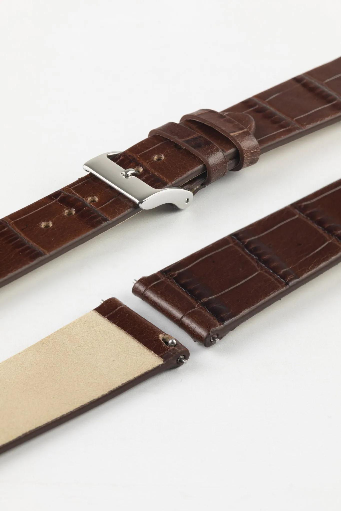 JPM Italian Alligator-Embossed Calfskin Leather Watch Strap in DARK BROWN