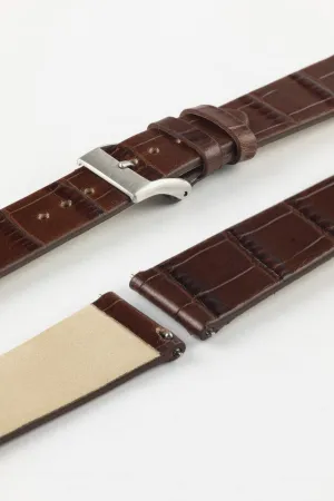JPM Italian Alligator-Embossed Calfskin Leather Watch Strap in DARK BROWN