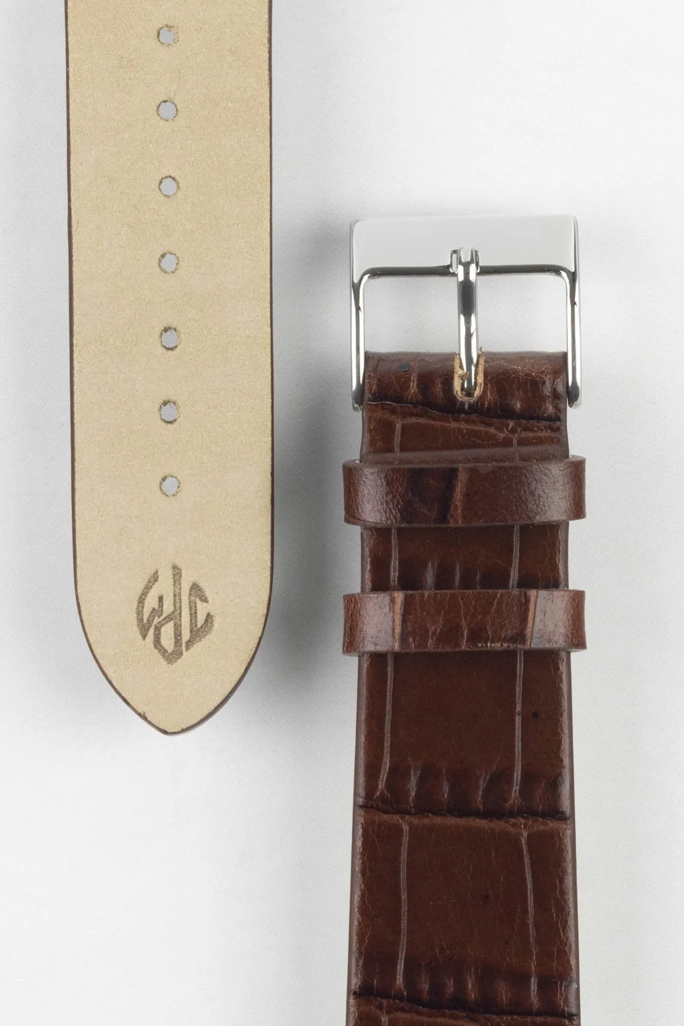 JPM Italian Alligator-Embossed Calfskin Leather Watch Strap in DARK BROWN
