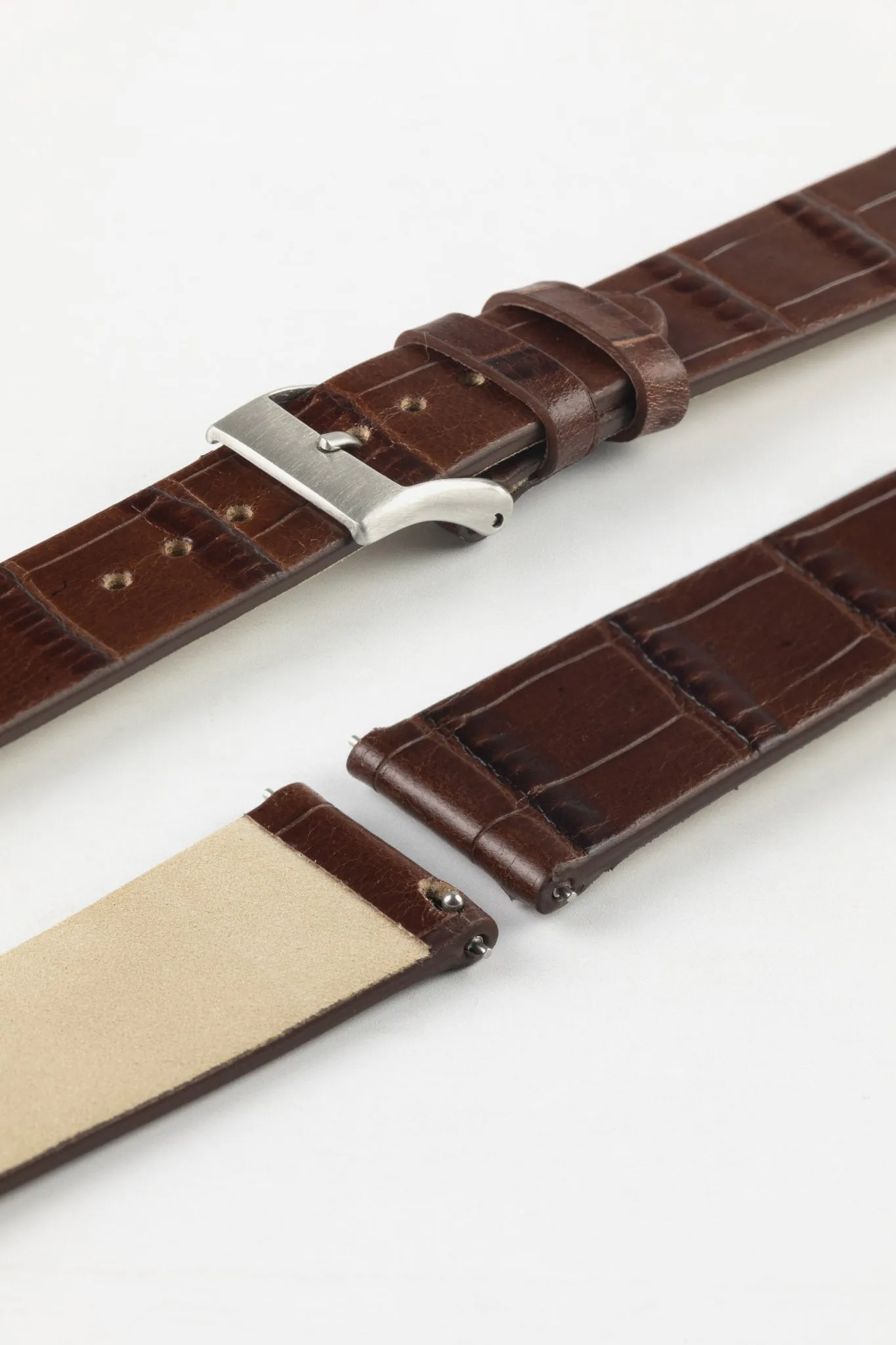 JPM Italian Alligator-Embossed Calfskin Leather Watch Strap in DARK BROWN