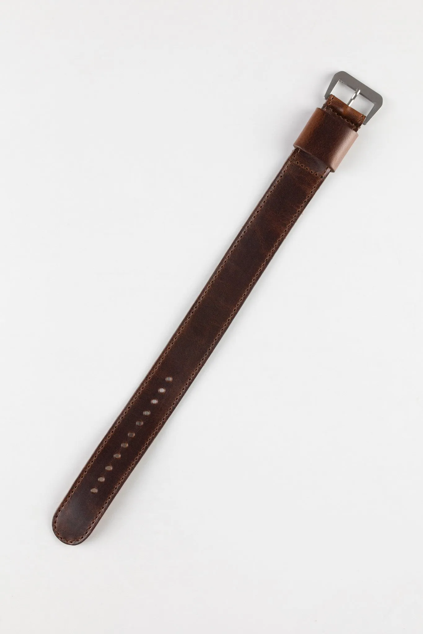 JPM Italian Leather One-Piece Watch Strap in DISTRESSED BROWN with Single Leather Keeper