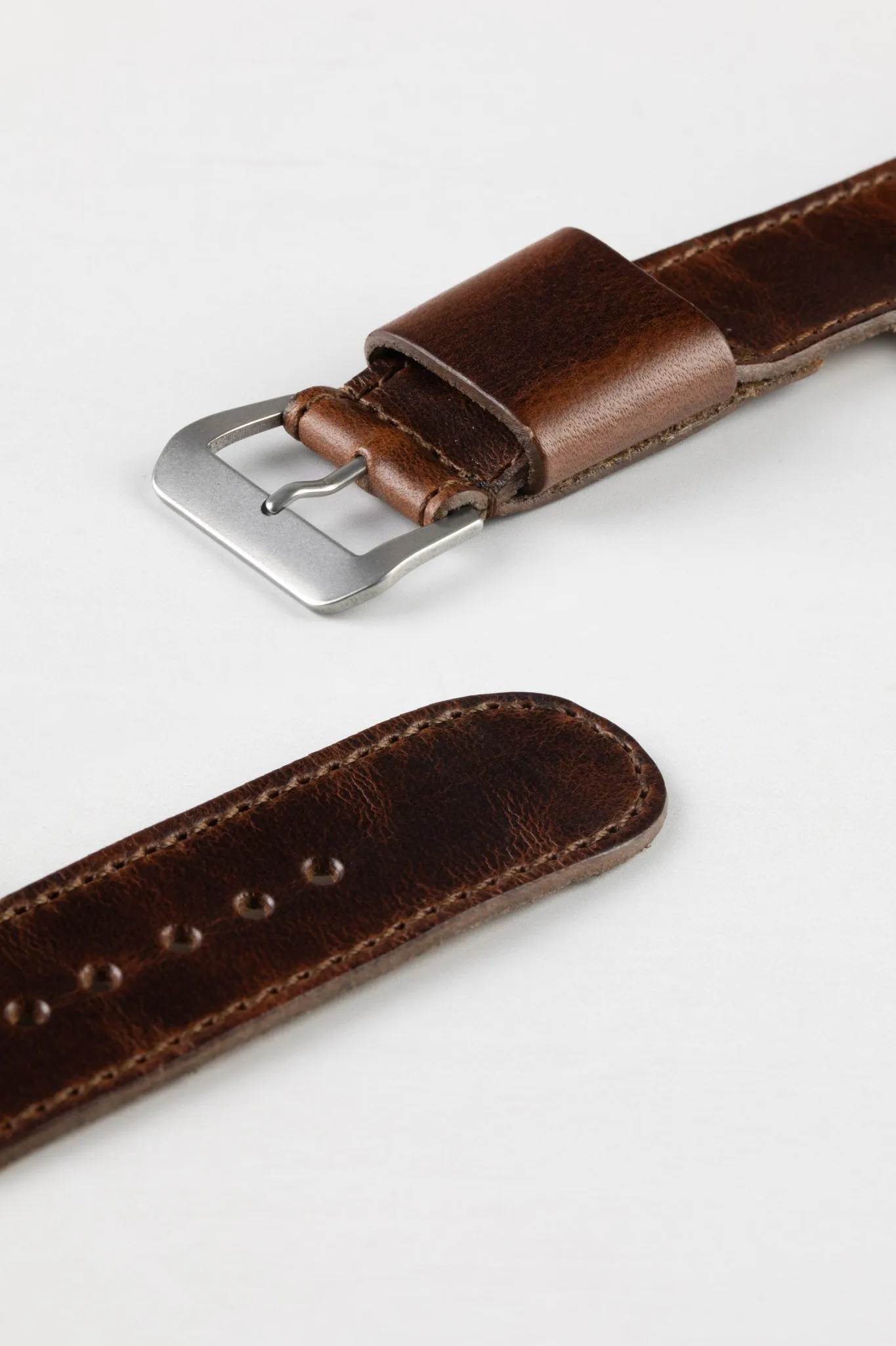 JPM Italian Leather One-Piece Watch Strap in DISTRESSED BROWN with Single Leather Keeper