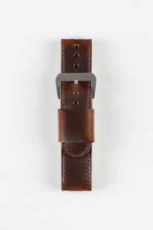 JPM Italian Leather One-Piece Watch Strap in DISTRESSED BROWN with Single Leather Keeper