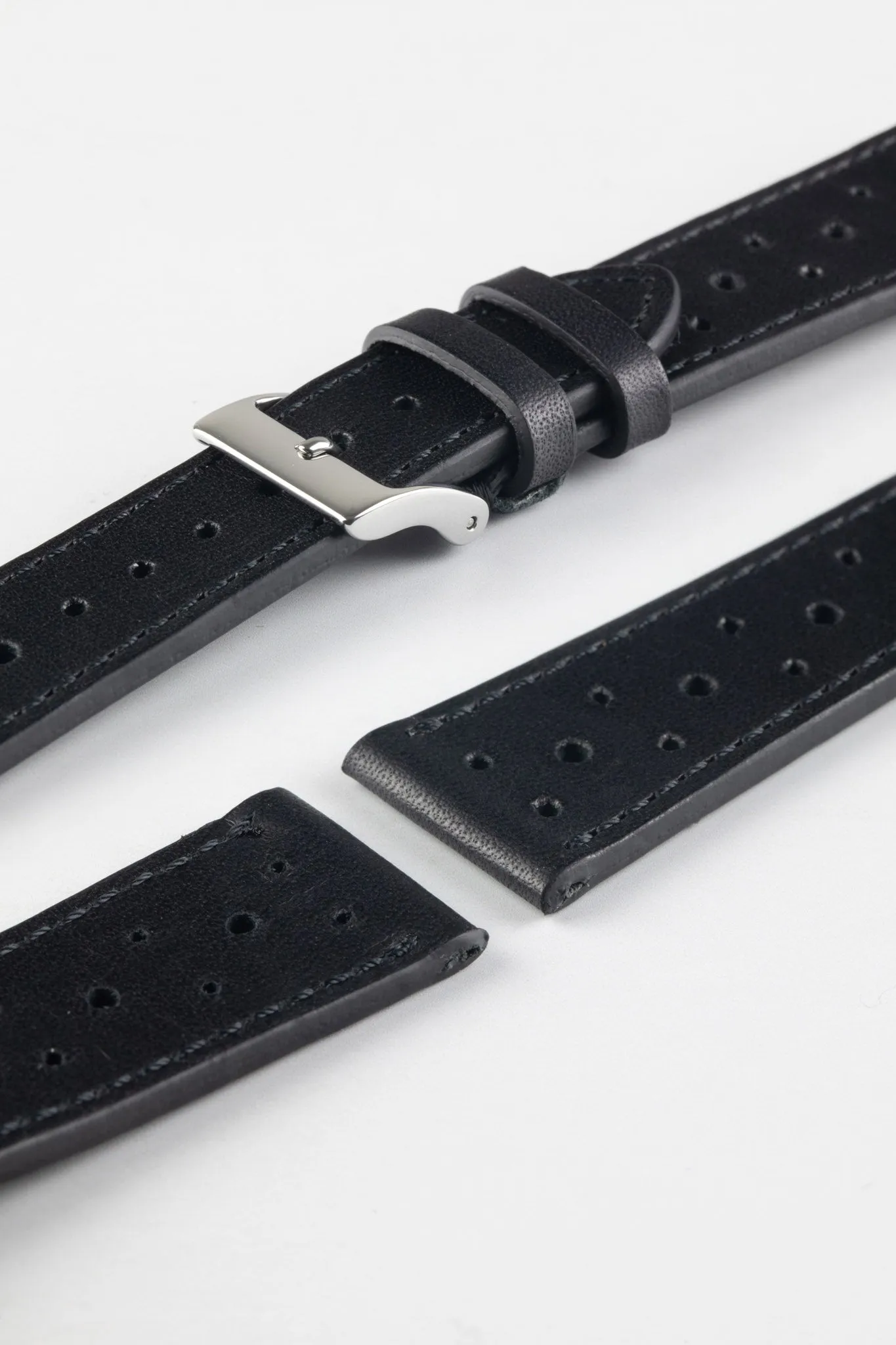 JPM Italian Vintage Leather Racing Watch Strap in BLACK
