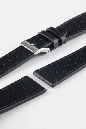 JPM Italian Vintage Leather Racing Watch Strap in BLACK