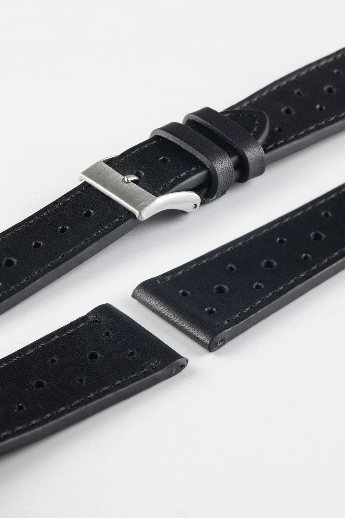 JPM Italian Vintage Leather Racing Watch Strap in BLACK