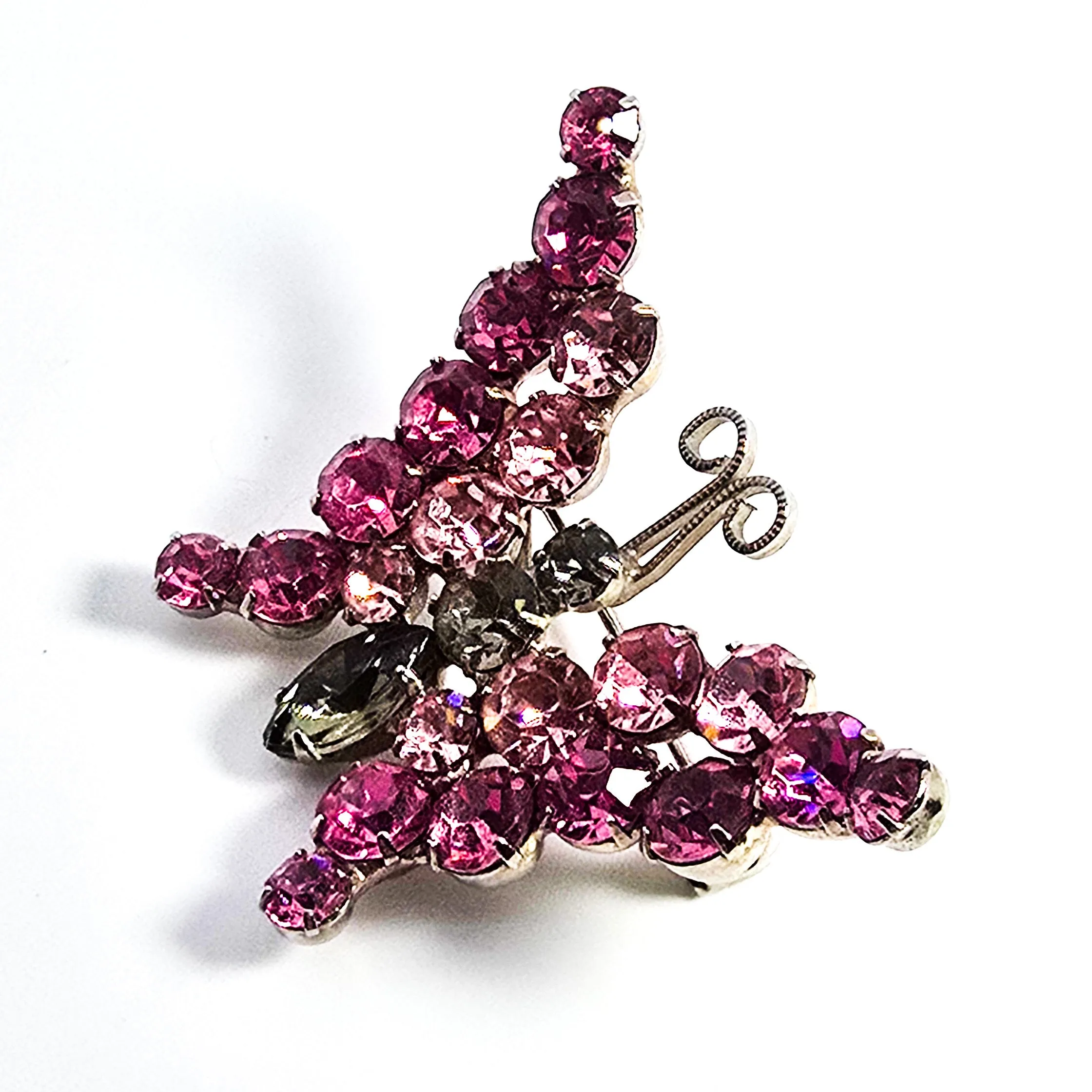 Juliana DeLizza and Elster verified pink rhinestone vintage butterfly brooch