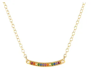 Kris Nations - Necklace - Rainbow Crystal Charm Bar (18K Gold Vermeil) #N836-G-RAIN