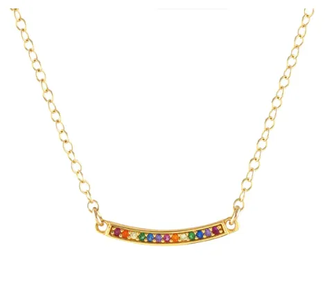Kris Nations - Necklace - Rainbow Crystal Charm Bar (18K Gold Vermeil) #N836-G-RAIN