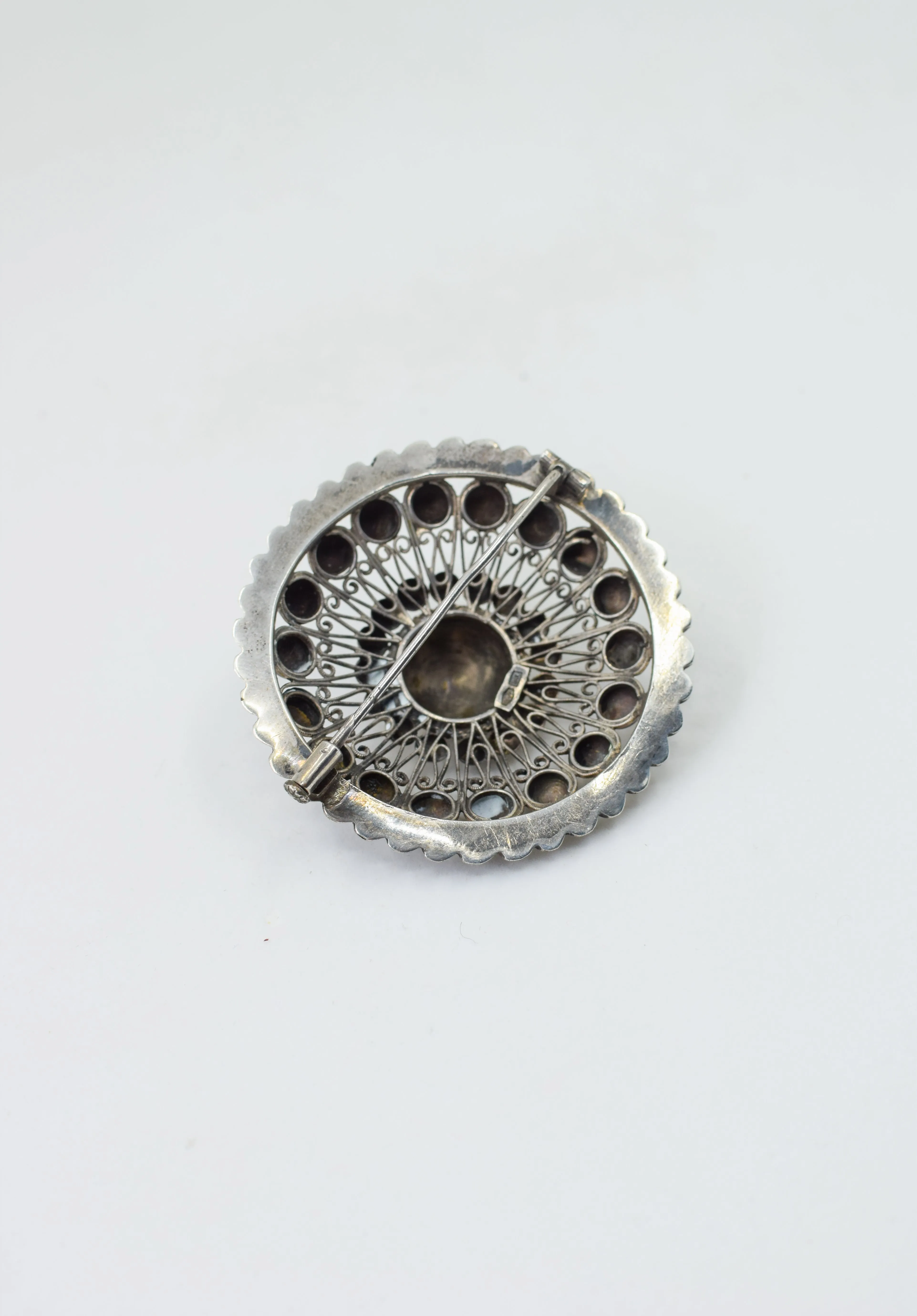 Large Antique 800 Silver Button Brooch