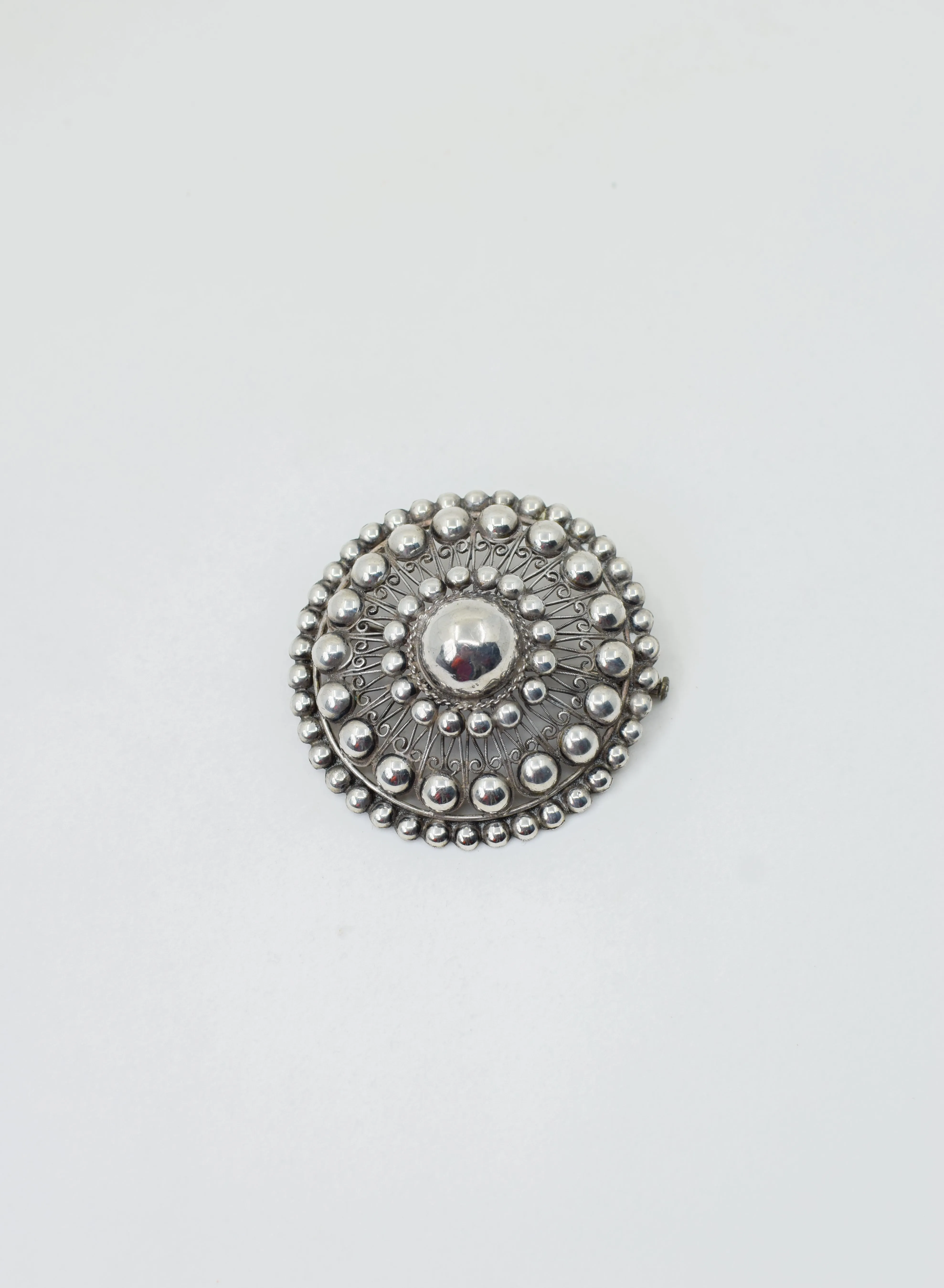 Large Antique 800 Silver Button Brooch