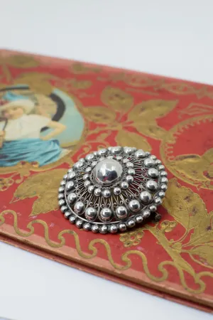 Large Antique 800 Silver Button Brooch