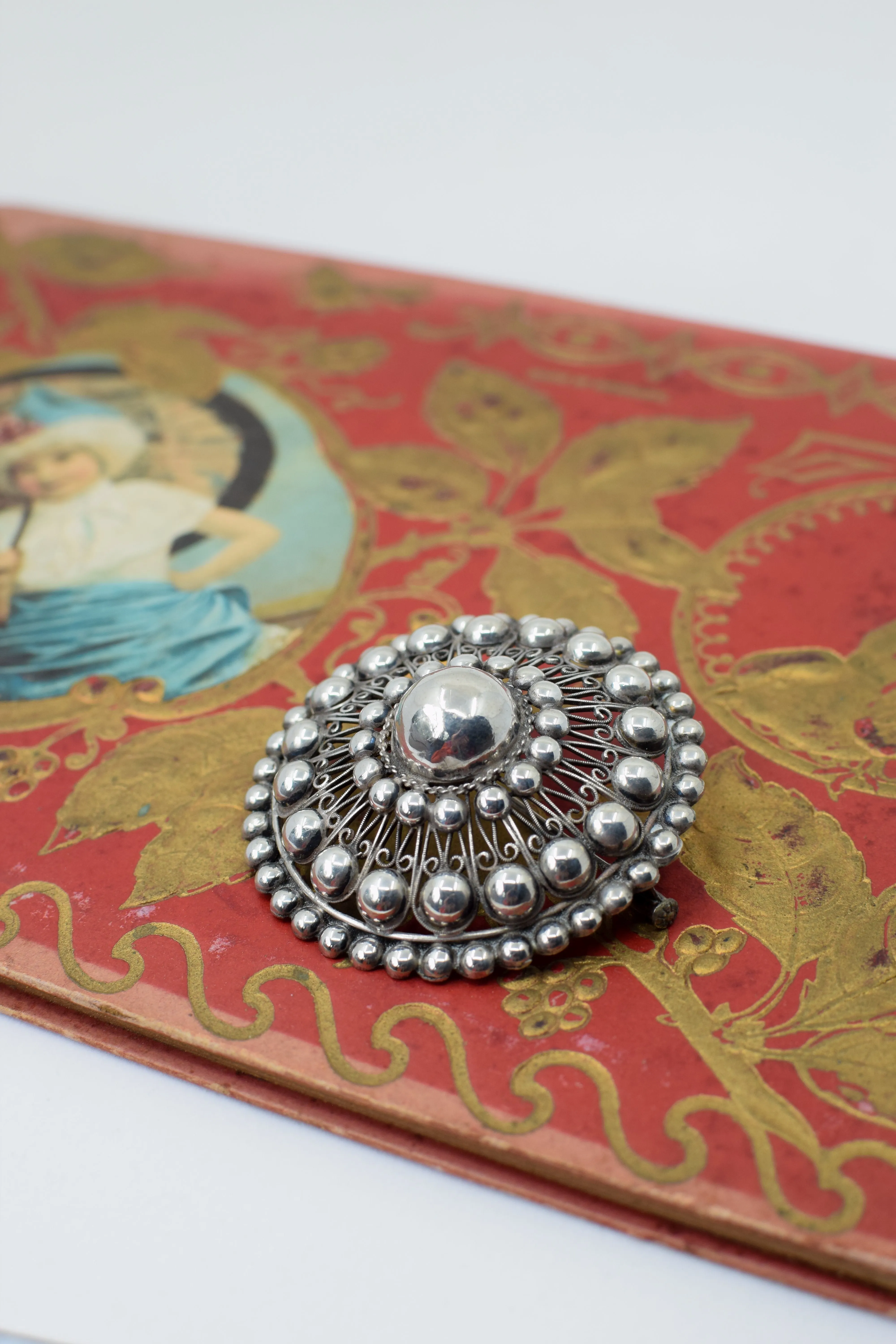 Large Antique 800 Silver Button Brooch