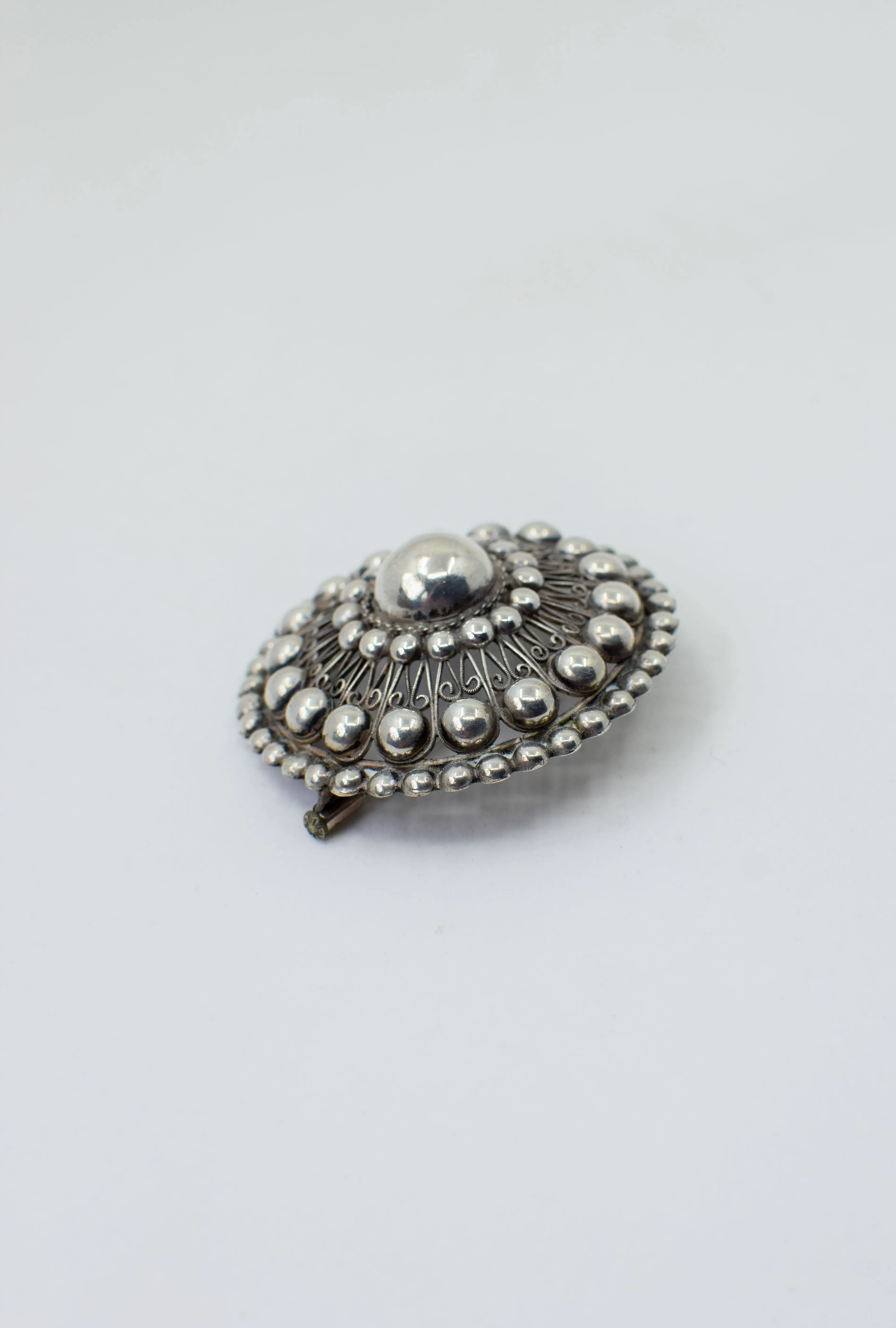 Large Antique 800 Silver Button Brooch