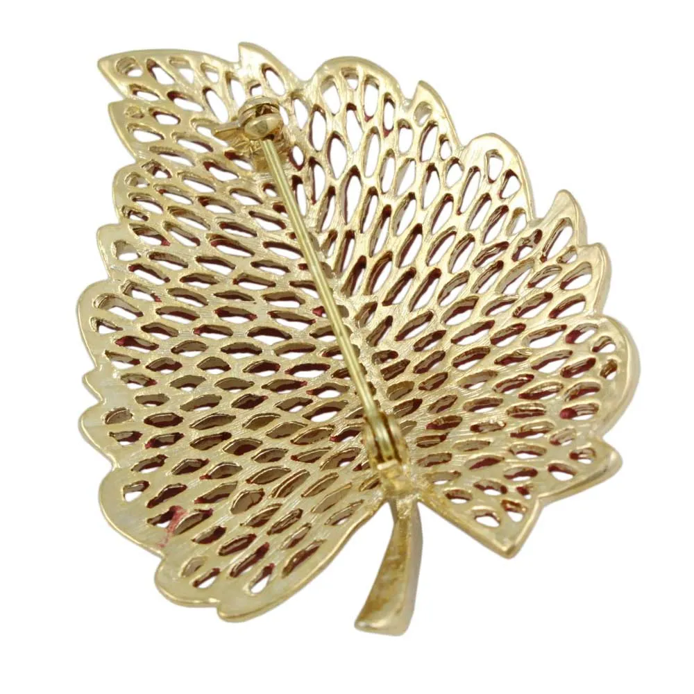 Large Burnt Orange Autumn Leaf Brooch Pin - PF340