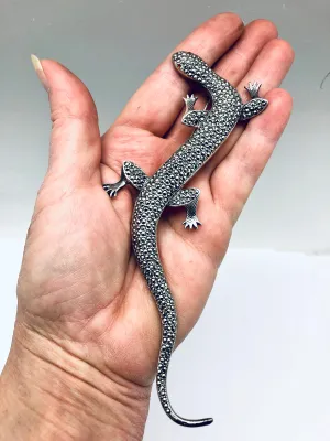 Large Sterling Silver Marcasite Salamander Brooch