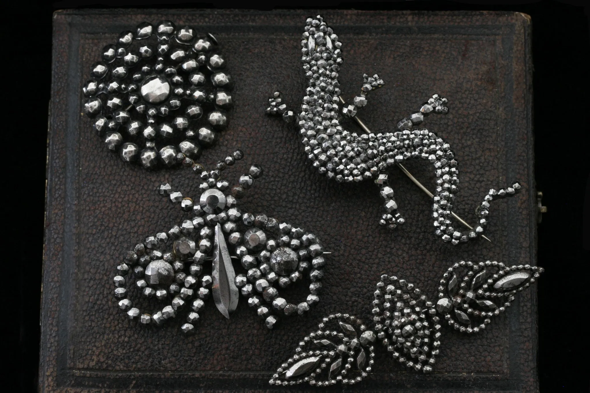 Large Victorian Cut Steel Lizard Brooch