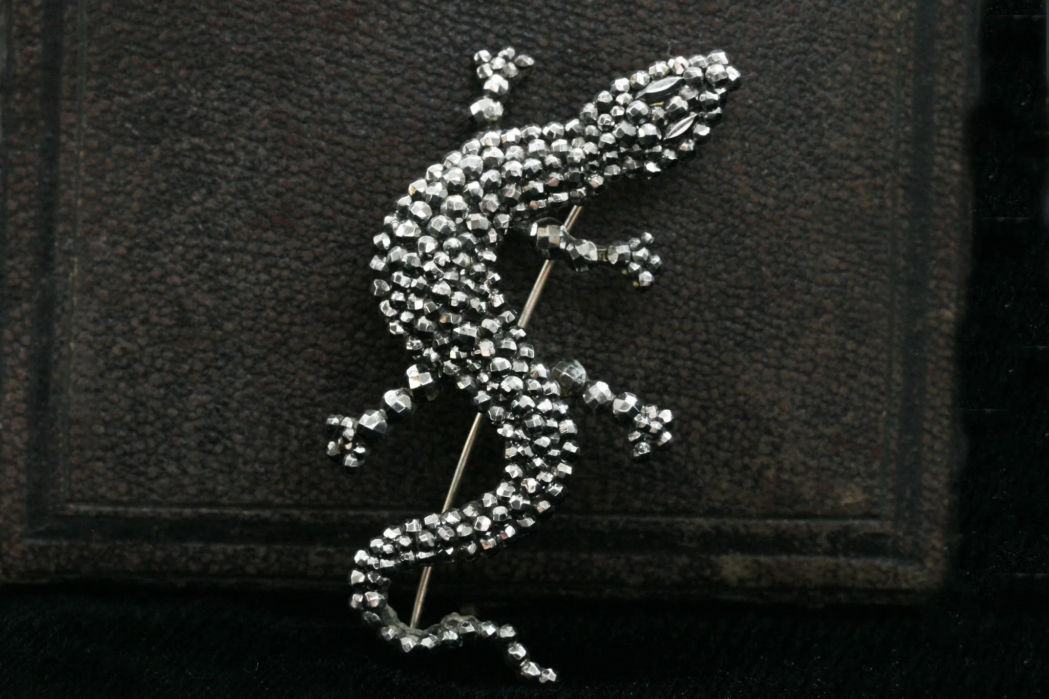 Large Victorian Cut Steel Lizard Brooch