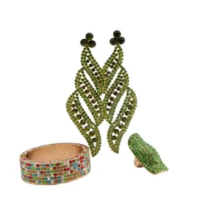 lavish rhinestone earrings bracelet and ring set