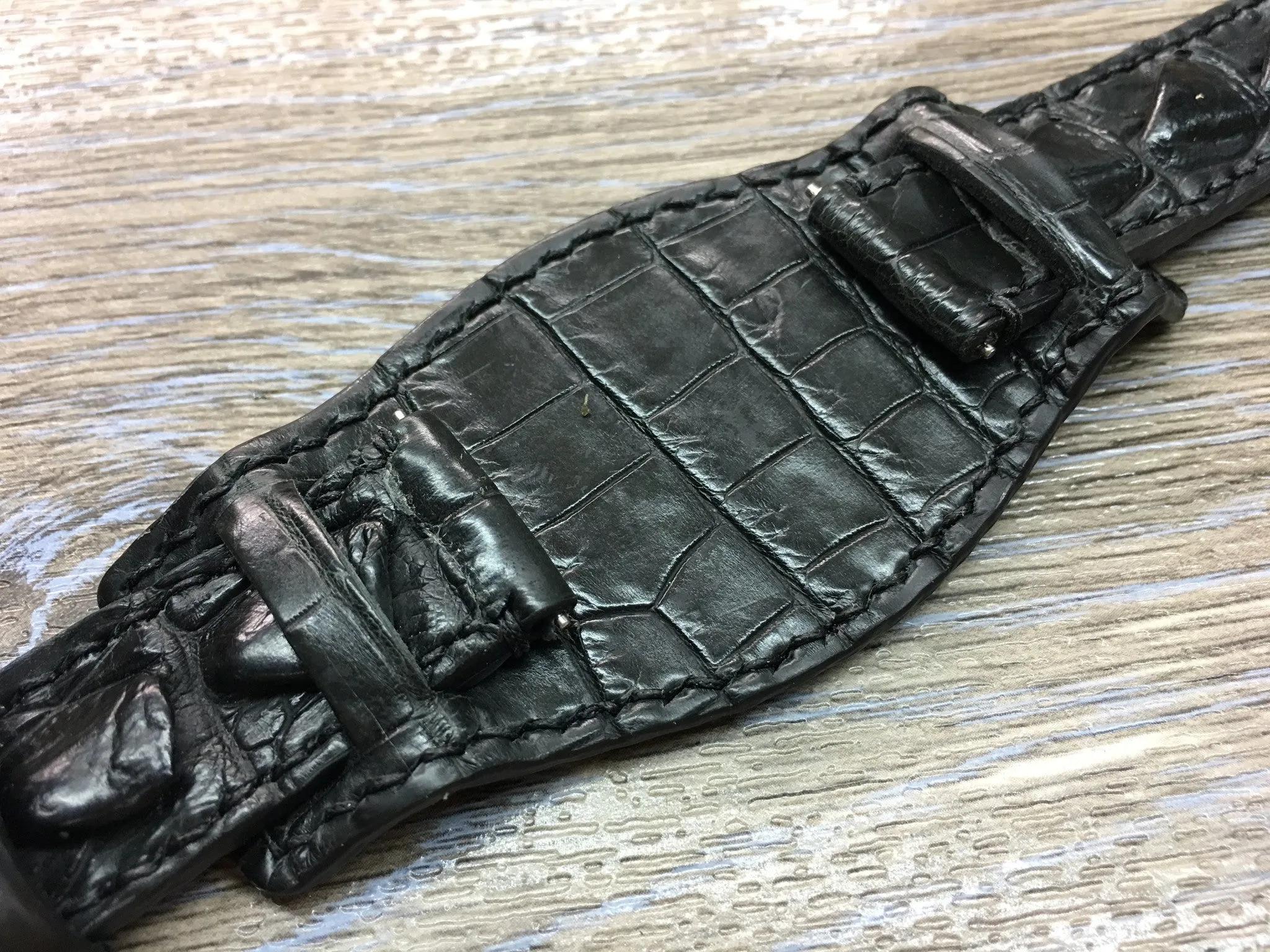 Leather cuff watch strap for Rolex Watches (Alligator Skin Matt Black) - 20mm/20mm