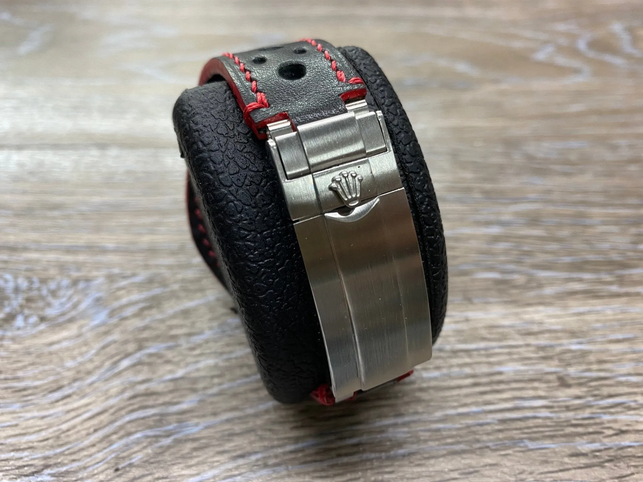 Leather Racing watch Straps 20mm with Deployant Clasp & Red Stitching, Full Bund Straps in 20mm, 19mm Black Rally Watch Band, Cuff Watch straps