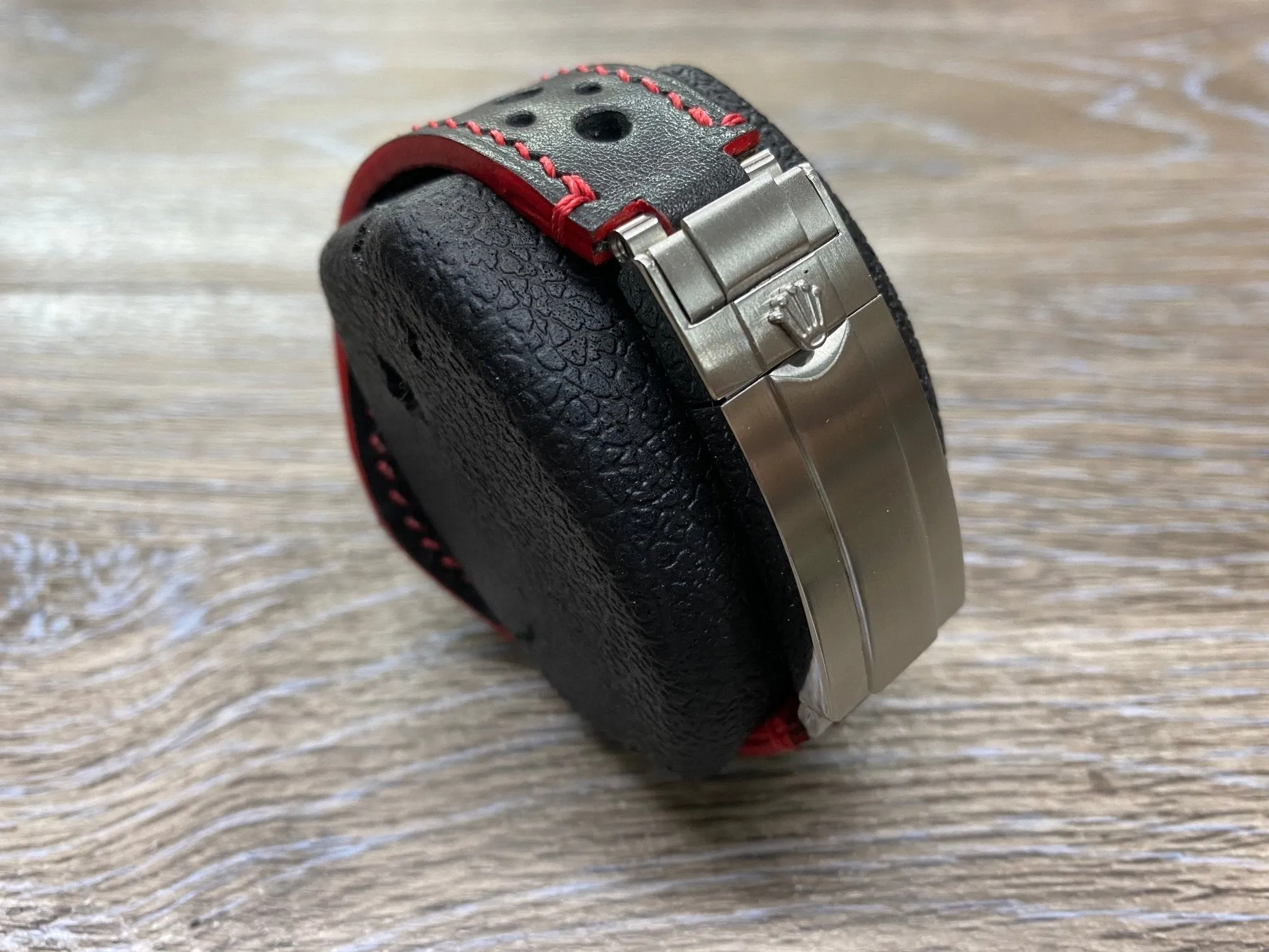 Leather Racing watch Straps 20mm with Deployant Clasp & Red Stitching, Full Bund Straps in 20mm, 19mm Black Rally Watch Band, Cuff Watch straps