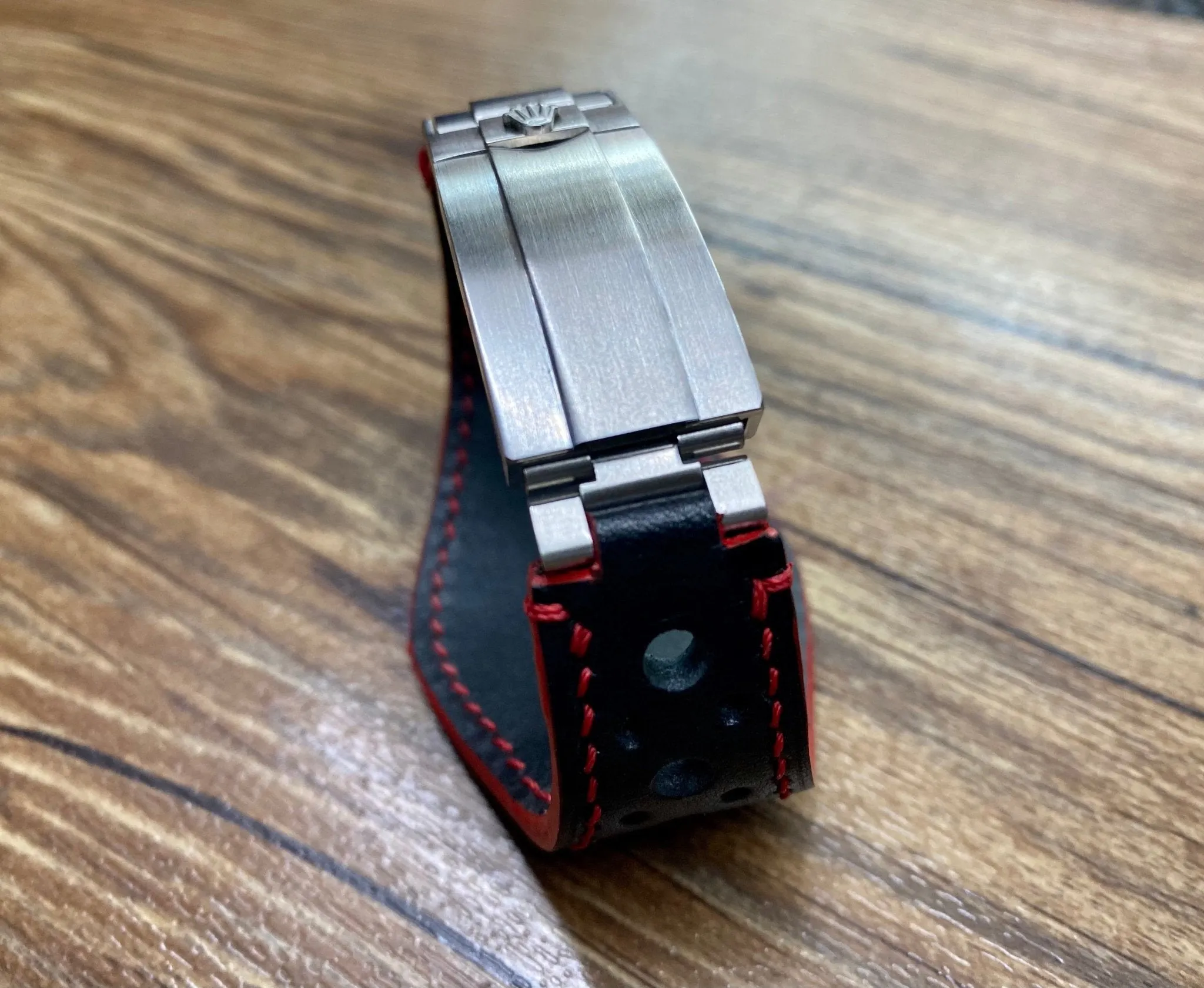Leather Racing watch Straps 20mm with Deployant Clasp & Red Stitching, Full Bund Straps in 20mm, 19mm Black Rally Watch Band, Cuff Watch straps