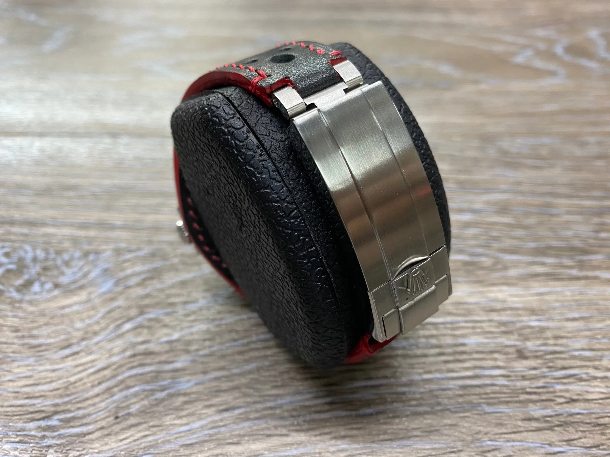 Leather Racing watch Straps 20mm with Deployant Clasp & Red Stitching, Full Bund Straps in 20mm, 19mm Black Rally Watch Band, Cuff Watch straps
