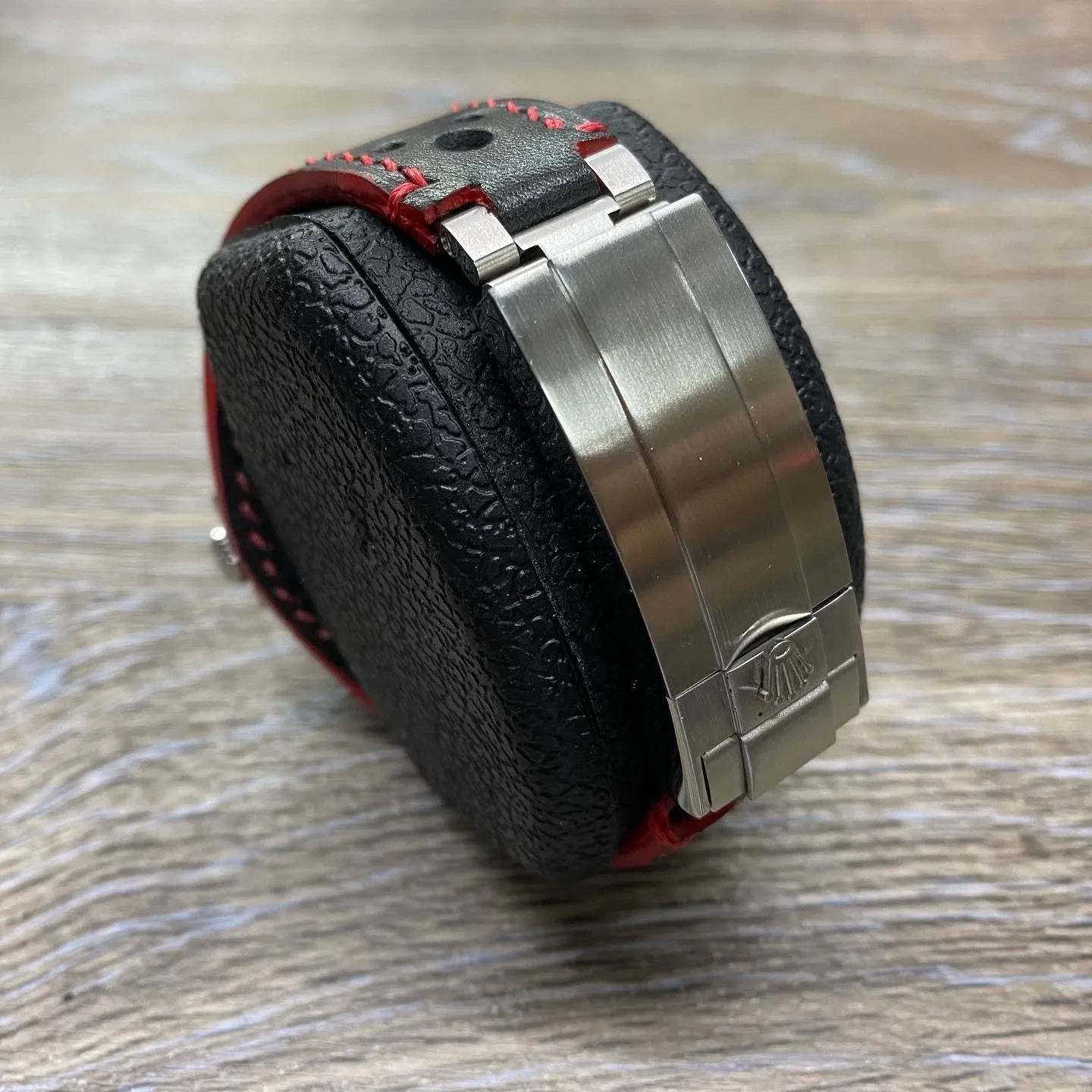 Leather Racing watch Straps 20mm with Deployant Clasp & Red Stitching, Full Bund Straps in 20mm, 19mm Black Rally Watch Band, Cuff Watch straps