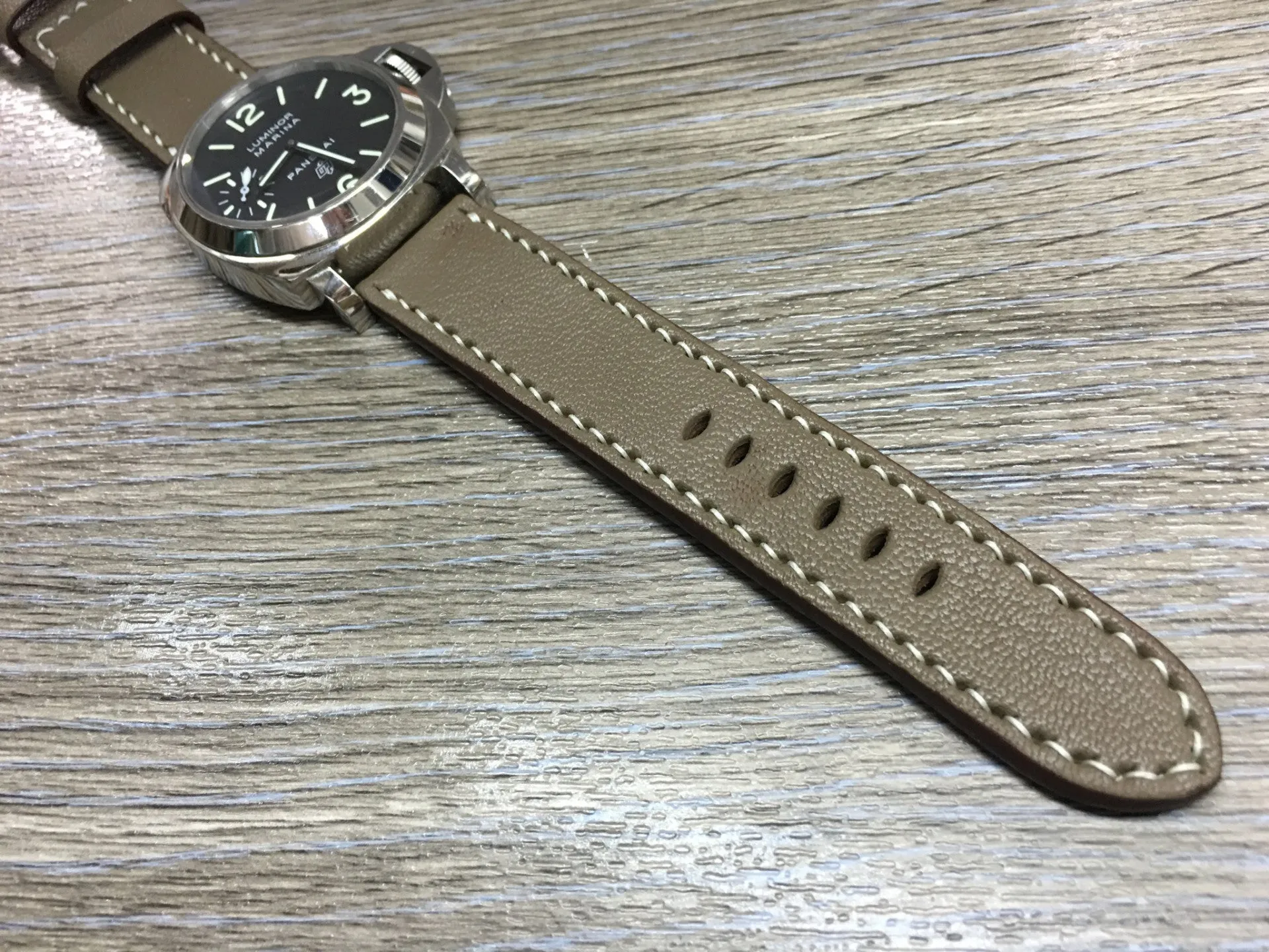 Leather Watch Strap, 24mm watch band, Elephant grey colour watch strap for Panerai Watches