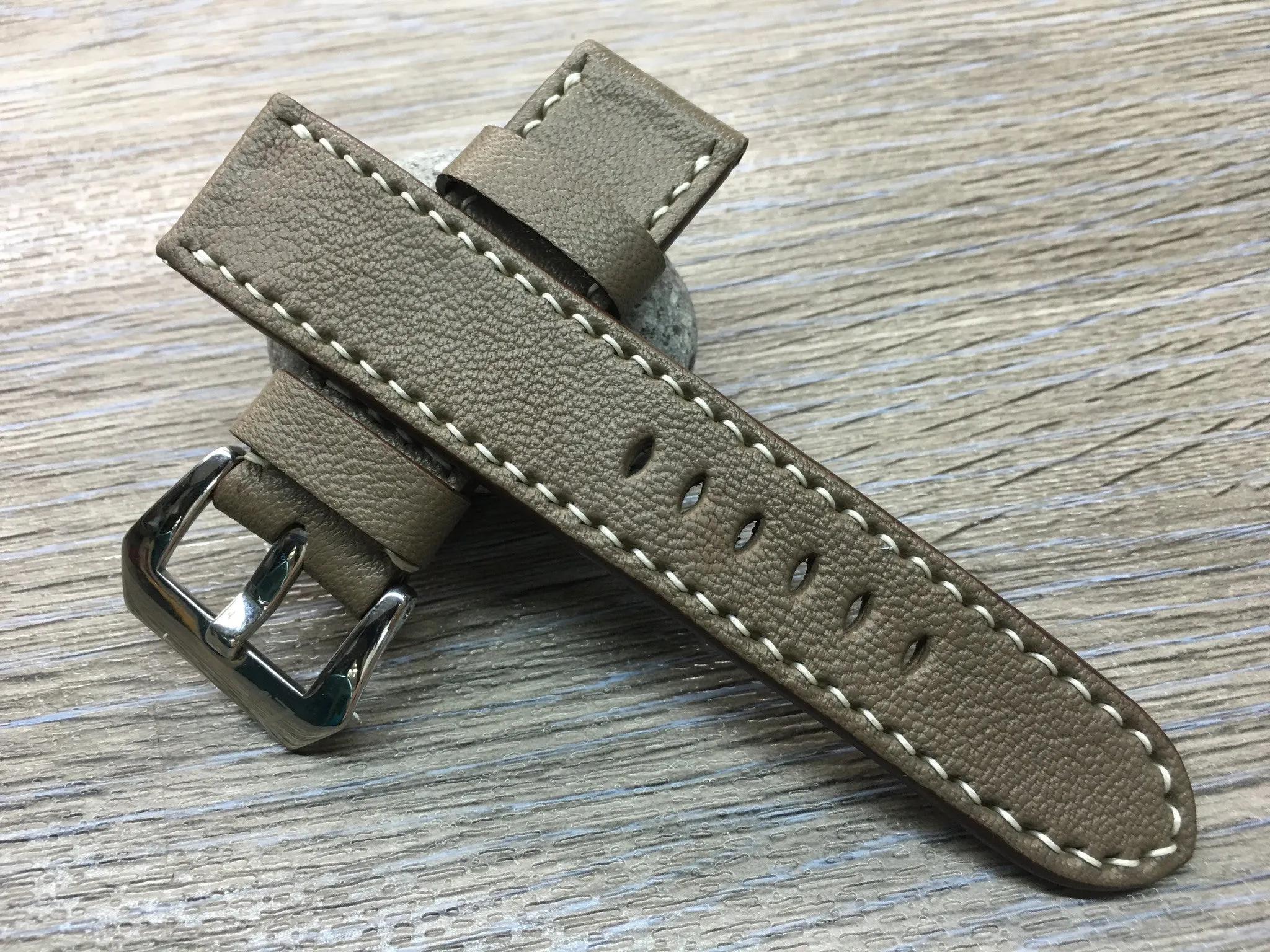 Leather Watch Strap, 24mm watch band, Elephant grey colour watch strap for Panerai Watches