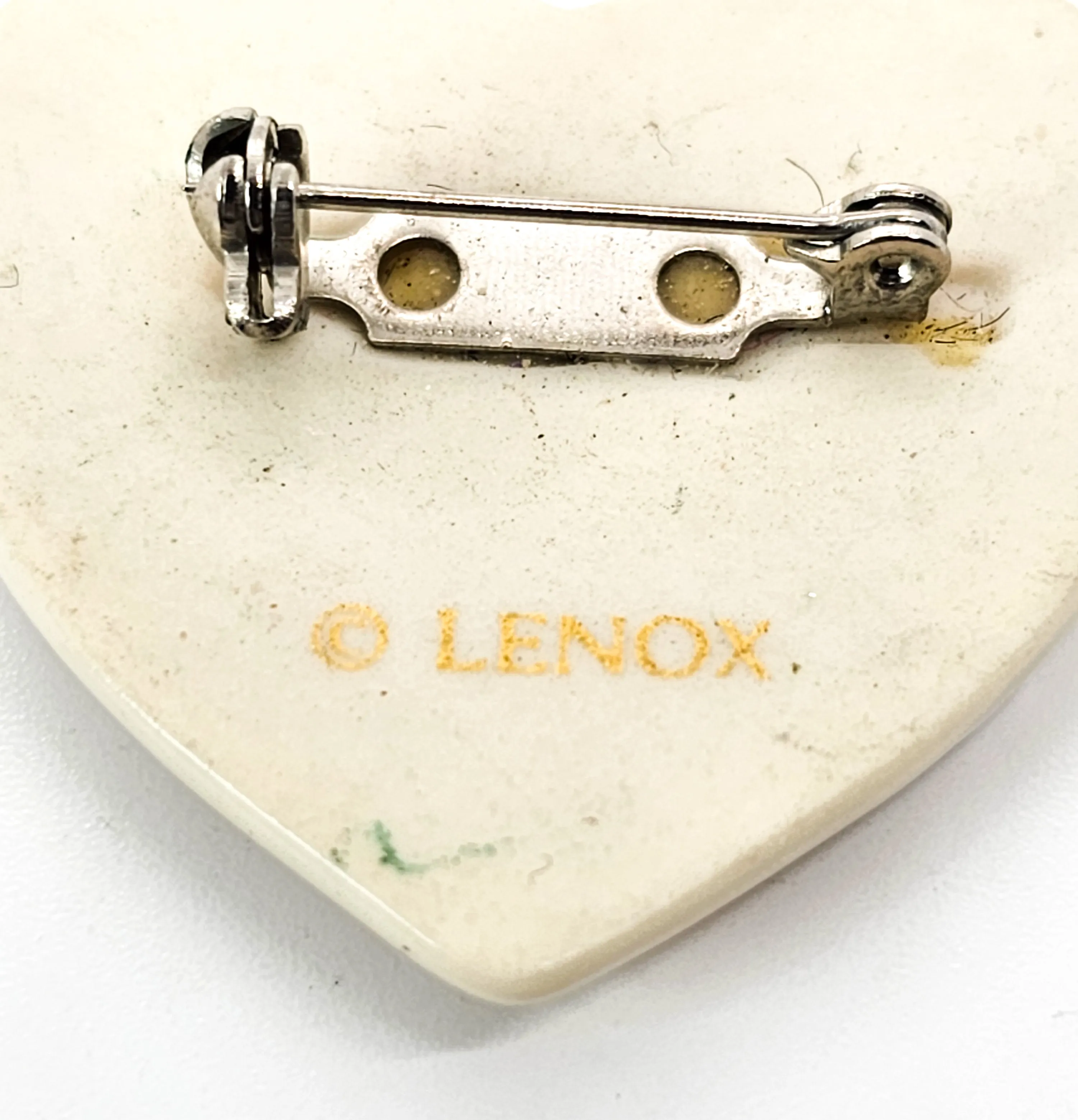 Lenox porcelain flying dove olive branch signed vintage heart brooch