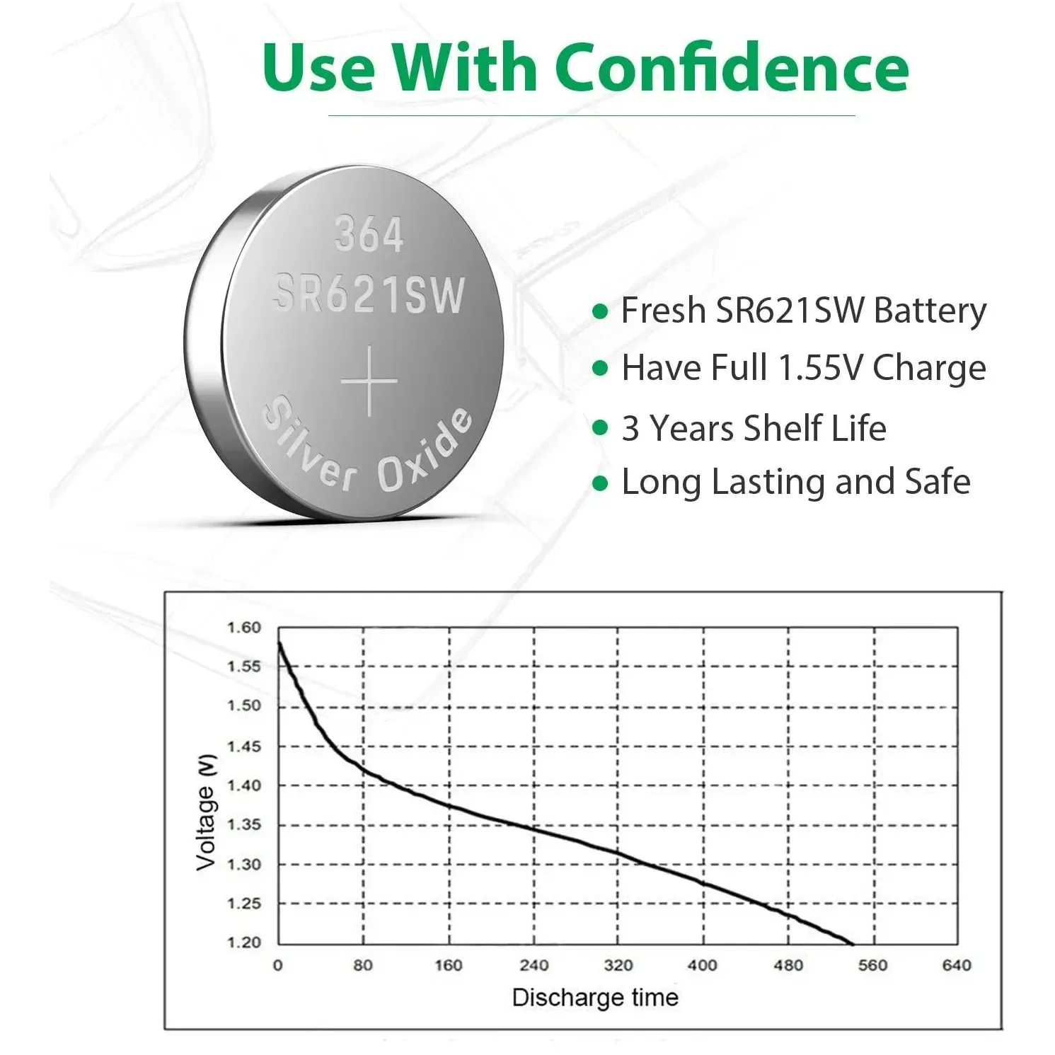 LiCB SR621SW AG1 364 363 LR621 1.55V Button Cell Watch Battery
