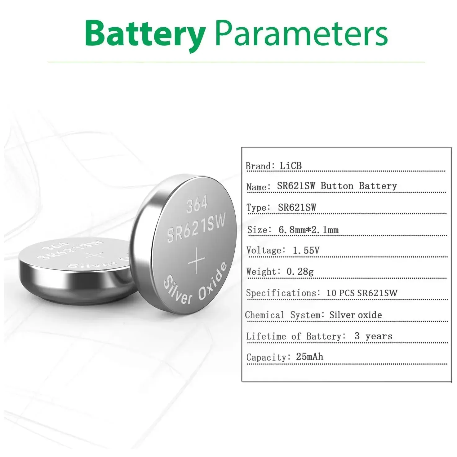 LiCB SR621SW AG1 364 363 LR621 1.55V Button Cell Watch Battery