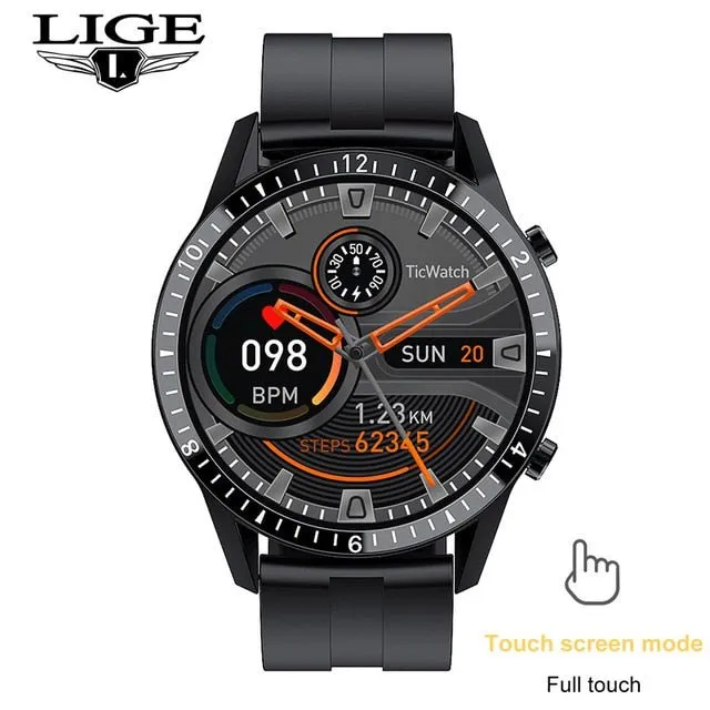 LIGE Fashion Full Circle Touch Screen Mens Smart Watch Waterproof Sport Fitness Watch Luxury Bluetooth Phone Smart Watch For Men