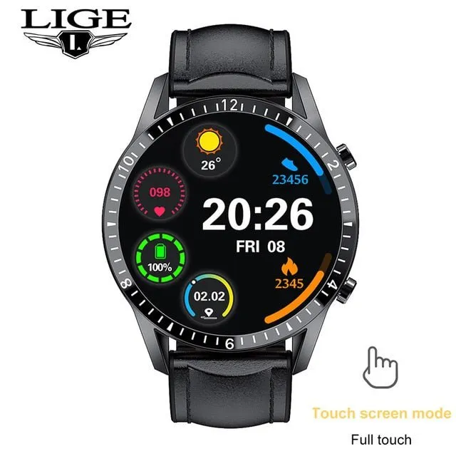 LIGE Fashion Full Circle Touch Screen Mens Smart Watch Waterproof Sport Fitness Watch Luxury Bluetooth Phone Smart Watch For Men
