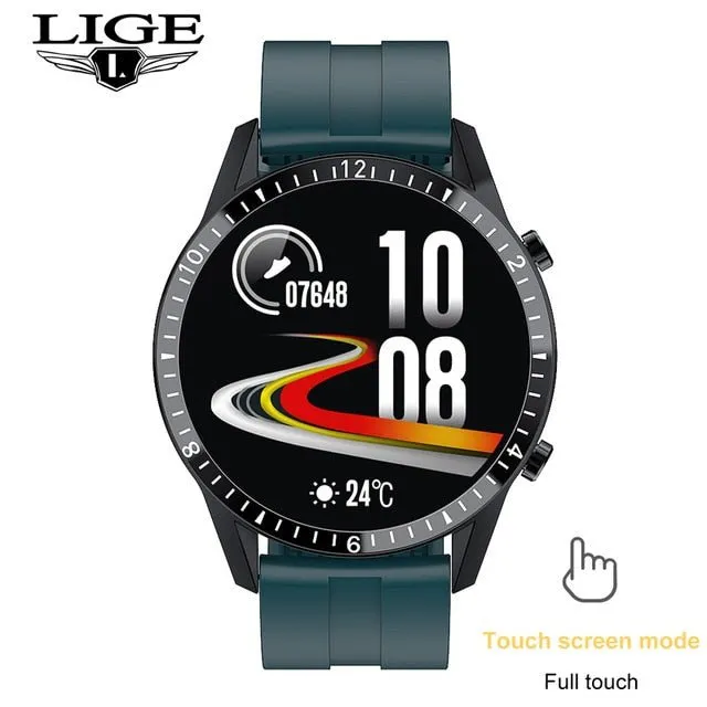 LIGE Fashion Full Circle Touch Screen Mens Smart Watch Waterproof Sport Fitness Watch Luxury Bluetooth Phone Smart Watch For Men