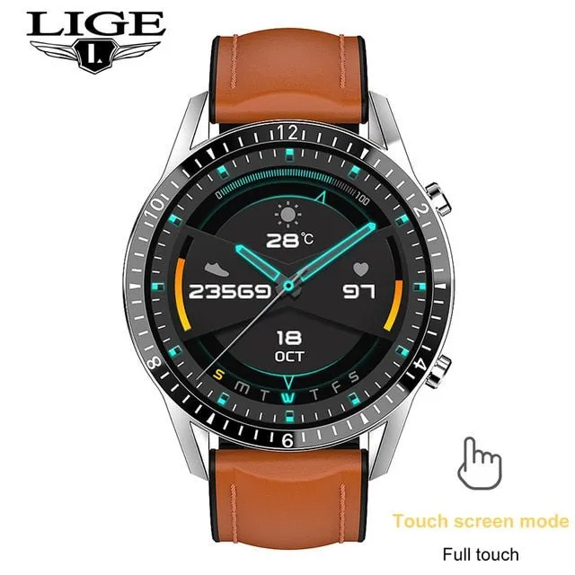 LIGE Fashion Full Circle Touch Screen Mens Smart Watch Waterproof Sport Fitness Watch Luxury Bluetooth Phone Smart Watch For Men