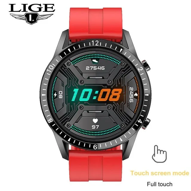 LIGE Fashion Full Circle Touch Screen Mens Smart Watch Waterproof Sport Fitness Watch Luxury Bluetooth Phone Smart Watch For Men