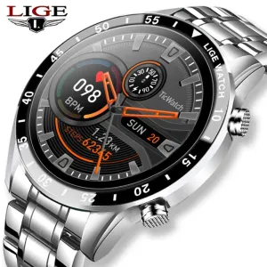 LIGE Fashion Full Circle Touch Screen Mens Smart Watch Waterproof Sport Fitness Watch Luxury Bluetooth Phone Smart Watch For Men