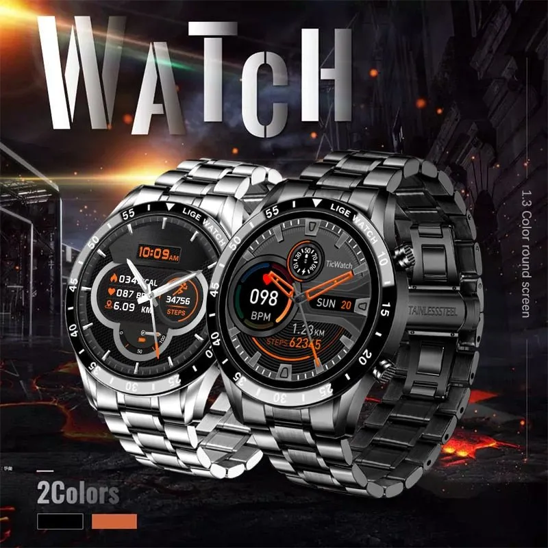 LIGE Fashion Full Circle Touch Screen Mens Smart Watch Waterproof Sport Fitness Watch Luxury Bluetooth Phone Smart Watch For Men