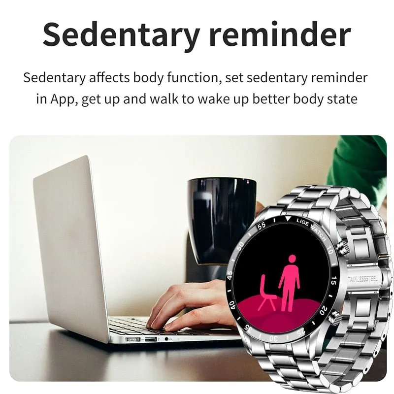 LIGE Fashion Full Circle Touch Screen Mens Smart Watch Waterproof Sport Fitness Watch Luxury Bluetooth Phone Smart Watch For Men