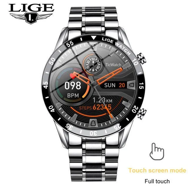 LIGE Fashion Full Circle Touch Screen Mens Smart Watch Waterproof Sport Fitness Watch Luxury Bluetooth Phone Smart Watch For Men