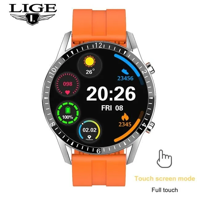 LIGE Fashion Full Circle Touch Screen Mens Smart Watch Waterproof Sport Fitness Watch Luxury Bluetooth Phone Smart Watch For Men