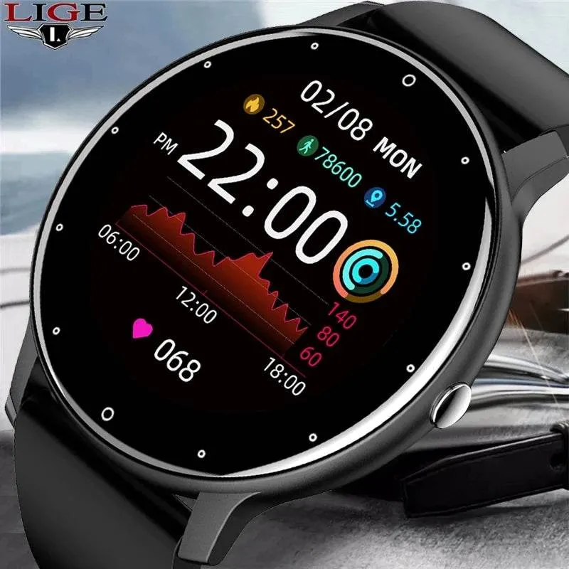 LIGE Smart watch Ladies Full touch Screen Sports Fitness watch IP67 waterproof Bluetooth For Android iOS Smart watch Female